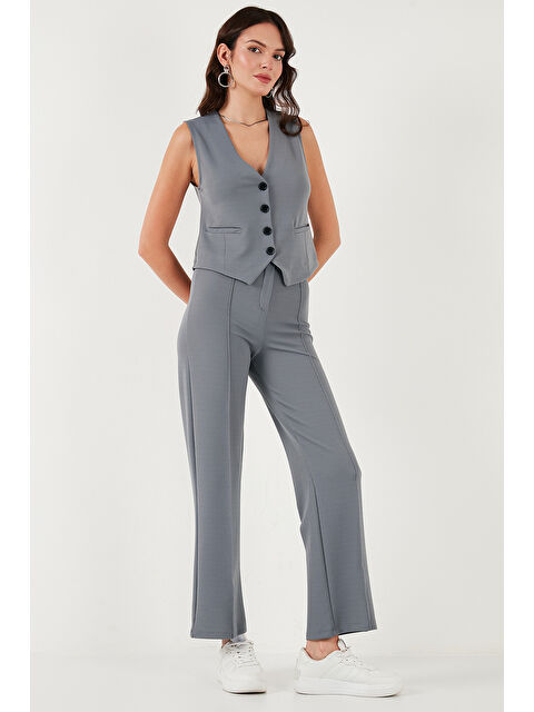 Lela Streç Fitted Fit V Yaka Düğmeli Kadın Yelek 5865971 - S000290946-33408