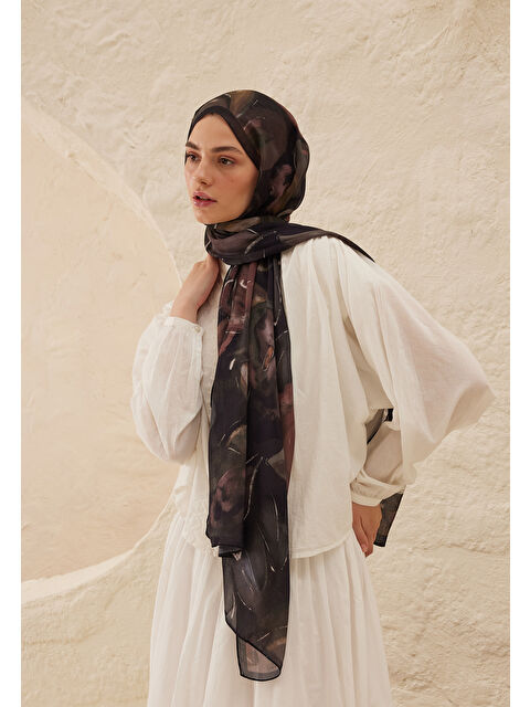 Fresh Scarfs Dark Garden Desen Rami Şal Gülkurusu - S000458298-20028