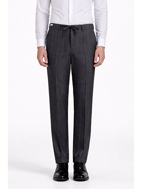 Sabri Özel Giotelli Erkek Antrasit Dar Kesim Slim Fit Viskon Çizgili Klasik Pantolon