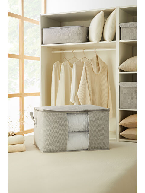 Ocean Home Textile Büyük Boy Pvc Pencereli Gri Balıksırtı Hurç 60 x 43 x 35 cm - S000302400-20600