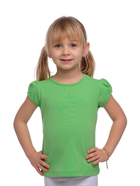 Lovetti Fıstık Yeşil Kız Çocuk Kısa Kollu Basıc Tişört - S000053701-19972