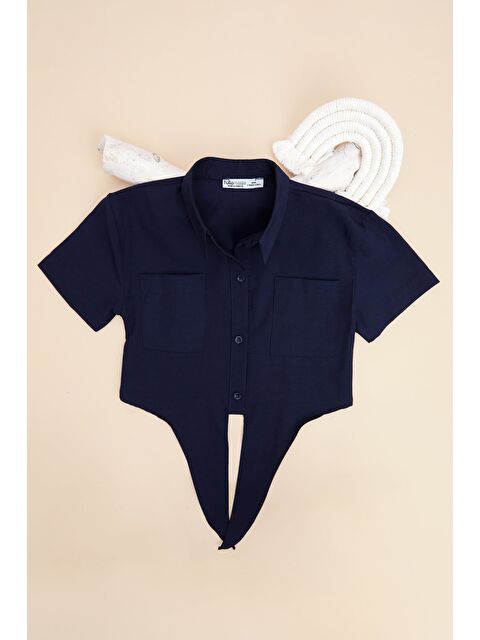 Fullamoda Önü Bağlamalı Çift Cepli Crop Kız Çocuk Gömlek - S000527991-21164