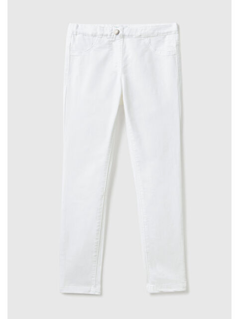 United Colors Of Benetton Kız Çocuk Beyaz Arkası Logo İşlemeli Biyeli Cep Detaylı Streç Denim Pantolon - S000296071-20063