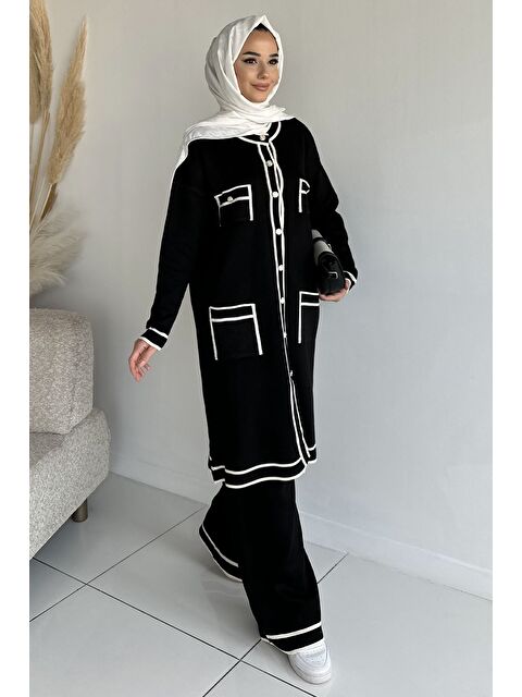 Julude Ön Düğmeli Tesettür Triko Hırka Bel Lastikli Pantolon İkili Takım - S000491583-19351