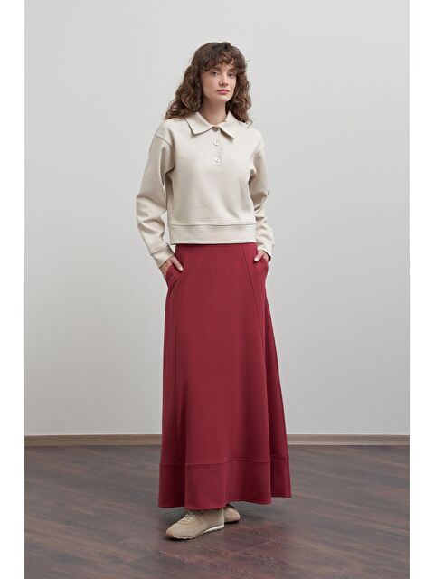 ALLDAY Bordo-Pamuklu Etek Ucu Bantlı Çan Etek - S000500682-19951