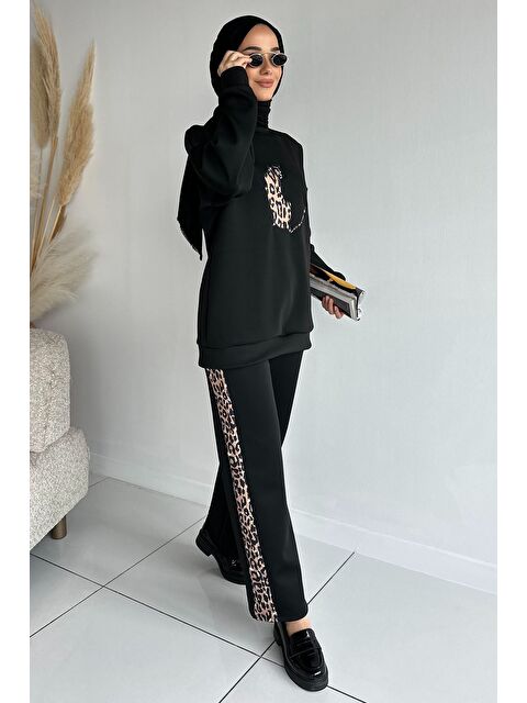 Julude Leopar Desenli Kadın Tesettür Tunik Pantolon İkili Takım - S000491584-19351