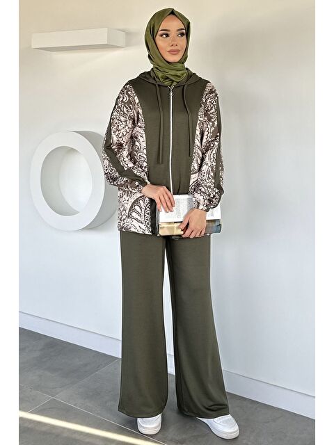 Julude Dijital Baskılı Kapüşonlu Tunik Bel Lastikli Pantolon Tesettür İkili Takım - S000491585-18547