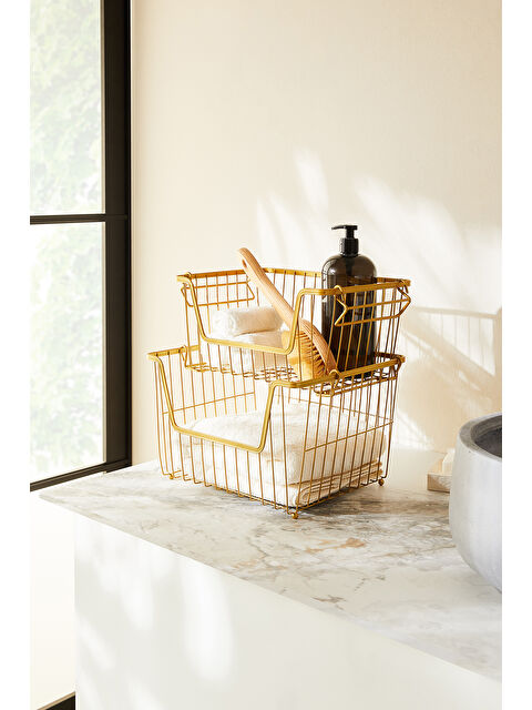 Ocean Home Textile 2'li Altın Renk Metal Sepet Set 32 x 22 x 16 / 33 x 27 x 20 cm - S000446880-20076