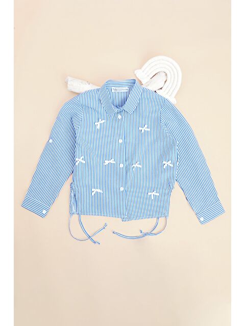 Fullamoda Çizgili Fiyonklu Yanları Büzgülü Kız Çocuk Gömlek - S000527996-17234