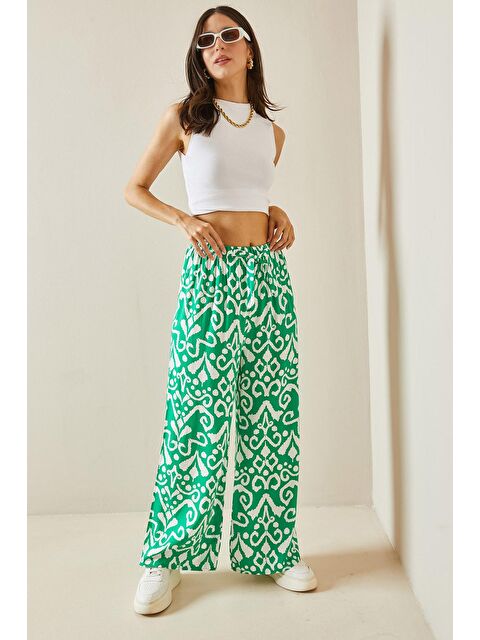 Xhan Yeşil Bol Paça Desenli Pantolon 5YXK5-48648-08 - S000211696-18194