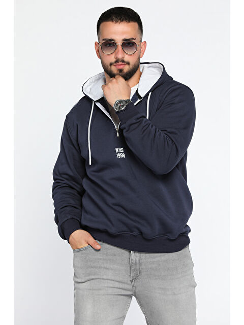 Mishar İtalia Erkek Kapüşonlu Yarım Fermuarlı Şardonlu Slim Fit Üç İplik Sweatshirt - S000309113-21164