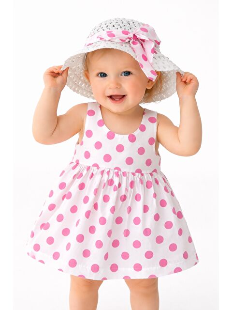 Chicsy Baby Puantiye Desenli Fiyonk Detaylı Kız Bebek Elbise