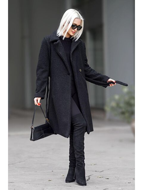 Madmext Siyah Astarlı Buklet Kadın Kaban - S000121178-19351