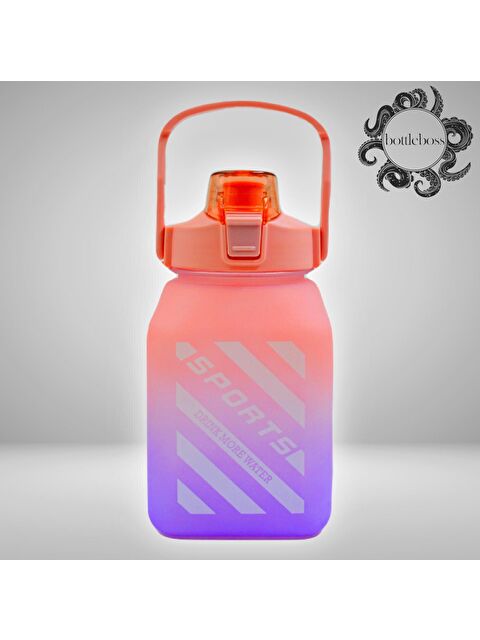 Bottle Boss Kare Spor Model Taşıma Askılı Pipetli Motivasyon Matarası 1,5 Litre Sticker HEDİYELİ Pembe - S000078711-20024