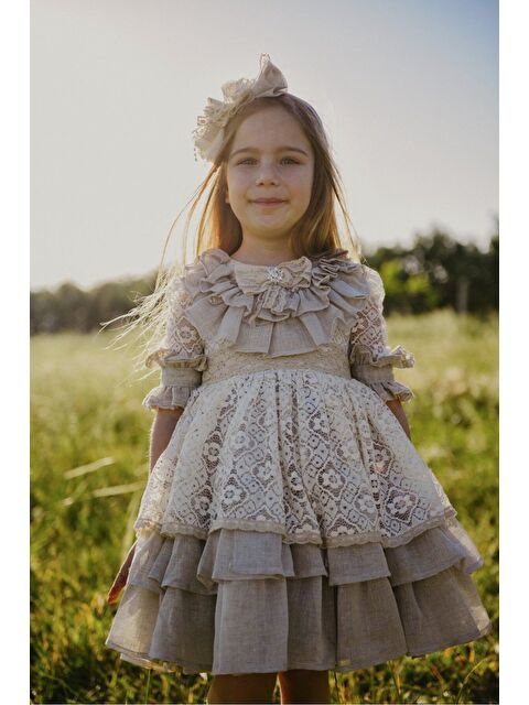 Mialora Dantel Detaylı Kız Çocuk Taç Aksesuarlı Abiye Elbise_M2406 - S000366716-29705