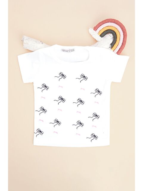 Fullamoda Fitilli Fiyonk Nakışlı Kız Çocuk Tişört - S000527998-20063