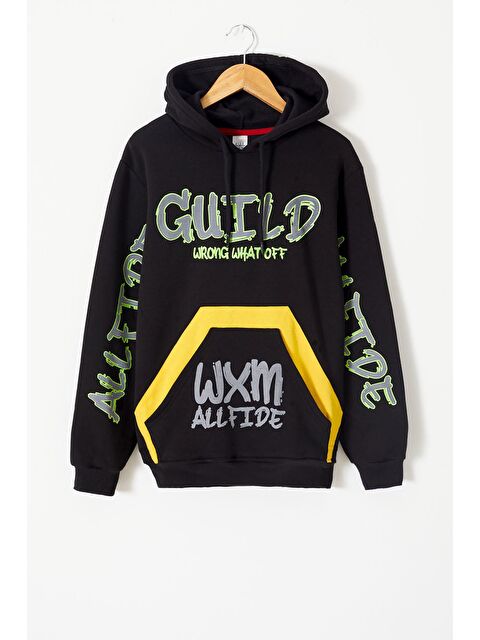 My Serenad Siyah Yazı Baskılı Polarlı Erkek Çocuk Kapüşonlu Sweatshirt 16200 - S000141817-19351