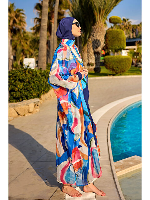 Marina Renkli Desenli İpeksi Kimono Pareo P2508 - S000503834-37444