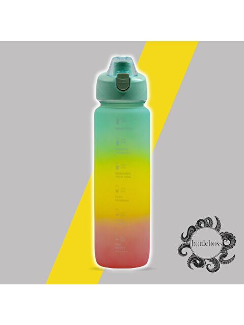 Bottle Boss Pastel Renk Geçişli Sızdırmaz Kapak Motivasyon Matarası 1100 Ml Sticker HEDİYELİ Yeşil - S000078810-18194