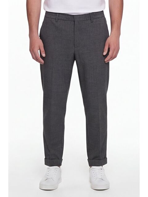 Sabri Özel Giotelli Erkek Antrasit Dar Kesim Slim Fit Viskon Kemerli Dokuma Kemerli Bel 6 Drop Pantolon