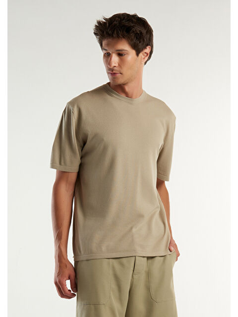 United Colors Of Benetton Erkek Haki %100 Pamuk Tek Renkli Bisiklet Yaka Triko Tişört - S000305923-18547