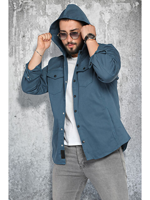 Mishar İtalia Kapüşonlu Ön Çıtçıtlı Erkek Jean  Ceket - S000302359-23093