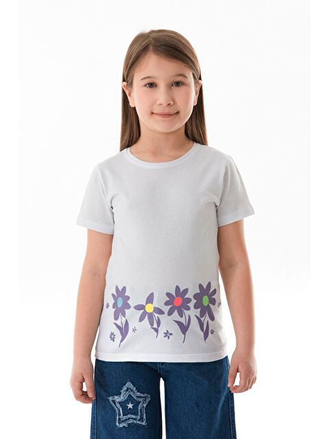 Fullamoda %100 Pamuk Çiçek Baskılı Kız Çocuk Tişört - S000381224-20063