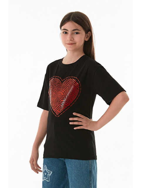 Fullamoda Kalp Ve Love Yazı Baskılı Kız Çocuk Oversize Tişört - S000381226-19351