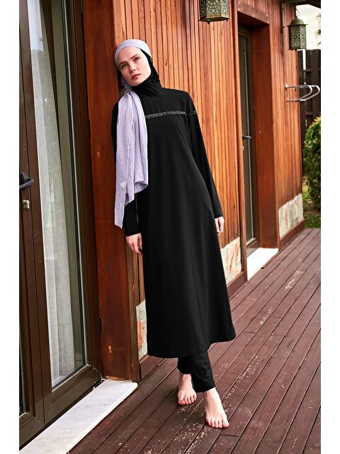 Marina Paraşüt Siyah Tam Kapalı Tesettür Mayo M2433