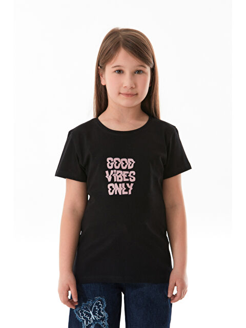 Fullamoda Good Vibes Only Yazı Baskılı Kız Çocuk Tişört - S000381230-19351