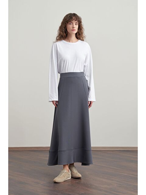 ALLDAY Antrasit-Pamuklu Etek Ucu Bantlı Çan Etek - S000500682-29666