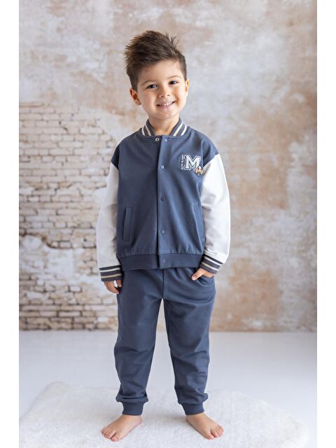 MİNİNİO Unisex Çocuk Nakış Detaylı Eşofman Takımı  - Antrasit - S000316711-29666