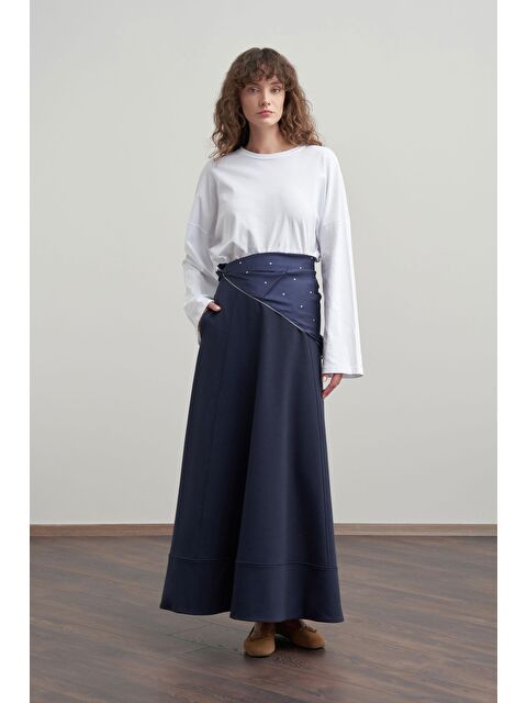 ALLDAY Lacivert-Pamuklu Etek Ucu Bantlı Çan Etek - S000500682-21164