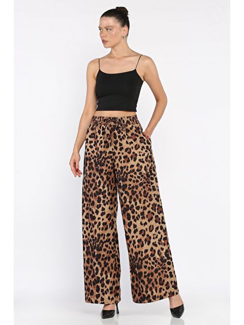 Gülseli Kadın Leopar Desen Rahat Kalıp Palazzo Pantolon - S000399328-19413