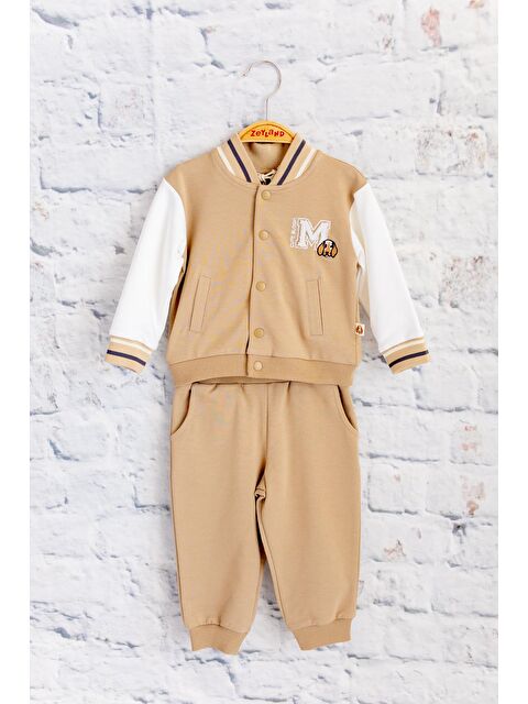 MİNİNİO Unisex Çocuk Nakış Detaylı Eşofman Takımı  - Bej - S000316712-19928