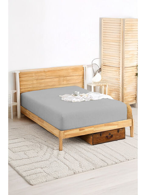 UPSTYLE Penye Lastikli Çarşaf Pamuklu Jersey Çift Kişilik 160x200cm Gri - S000360686-20600