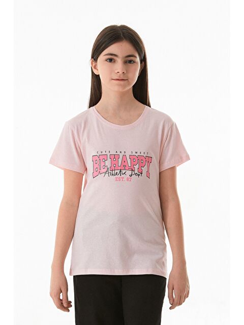 Fullamoda %100 Pamuk Be Happy Baskılı Kız Çocuk Tişört - S000381234-23490