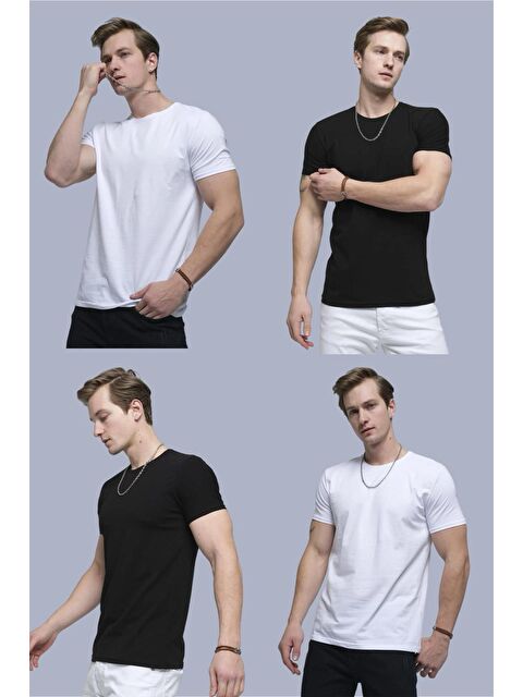 Oksit Ftx 4'lü Paket Slim Fit Likralı Bisiklet Yaka Erkek Basic Tişört - S000149204-37424