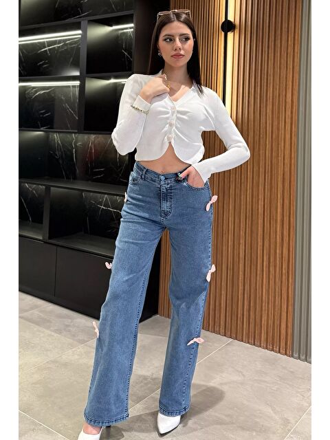 Gülseli Fiyonk Detaylı Yüksek Bel Bol Paça Kadın Jean Jean Pantolon - S000361135-17234
