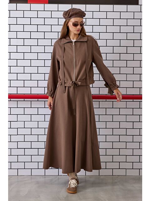 HE-QA Parçalı Helen Etek Tozlu Kahve - S000448643-19413