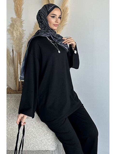 Julude Amblem Detaylı Tunik Bel Lastikli Pantolon Tesettür İkili Takım - S000491586-19351