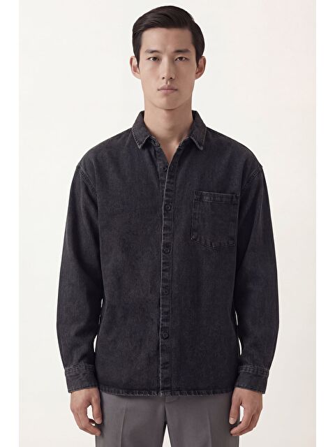Sabri Özel Antrasit Oversize Pamuk Denim Ceket Gömlek - S000524974-29666