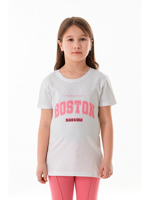 Fullamoda %100 Pamuk Boston Yazı Baskılı Kız Çocuk Tişört - S000381233-20063