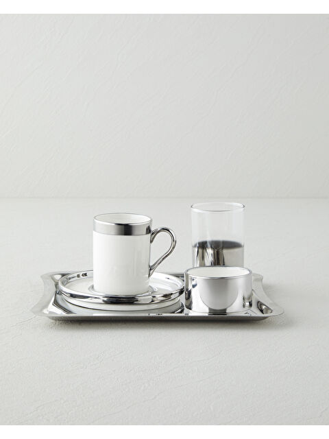 English Home Harmony Silver Stoneware Tek Kişilik Kahve Sunum Seti 100 ml Beyaz-Silver - S000511763-20063
