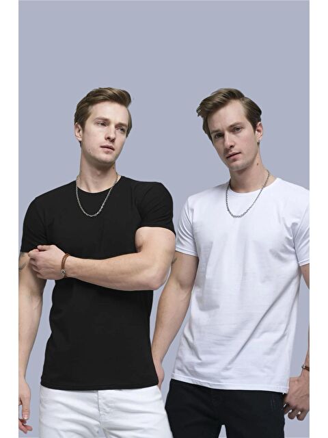 Oksit Ftx 2'li Paket Slim Fit Likralı Bisiklet Yaka Erkek Basic Tişört - S000149205-37424