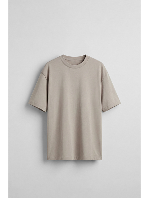 Abluka Online Erkek Oversize Basic Yumuşak Dokulu Rahat T-Shirt Bej - S000513509-19928