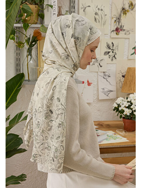 Fresh Scarfs Ruby Desen Şal Ekru - S000458308-19965
