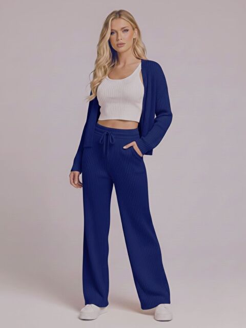 Trendseninle Kadın Lacivert Fitilli Örme Yelek Pantolon Takım - S000503842-21164