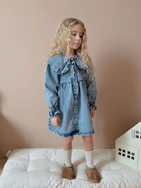 carla10 Yıkamalı Yaka Detay Kız Çocuk Elbise - S000501983-21164