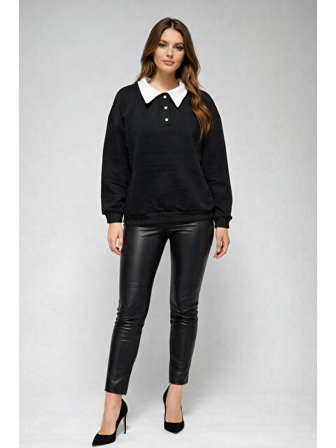 carla10 Polo Yaka Siyah Sweatshirt - S000503843-19351